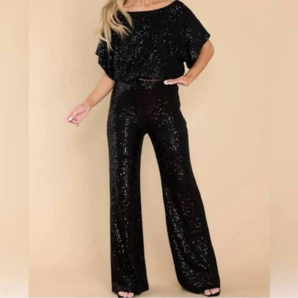 Aakaa GOLD Sequin Wide-Leg Jumpsuit (picture for fit)